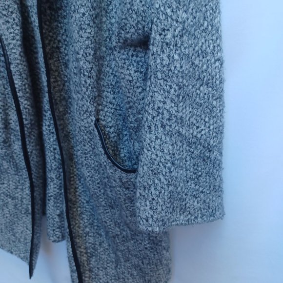 SOLD! - Zara Wool Blend Knit Sweater Coat Cardigan, Faux Leather Trim, Large - Picture 5 of 9